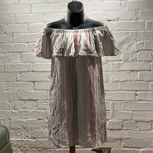 $5 ADD ON Forever21 Pinstripe Off Shoulder Mini Dress